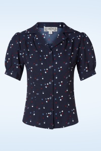 Collectif Clothing - Luana Chalk Polka Blouse in Navy