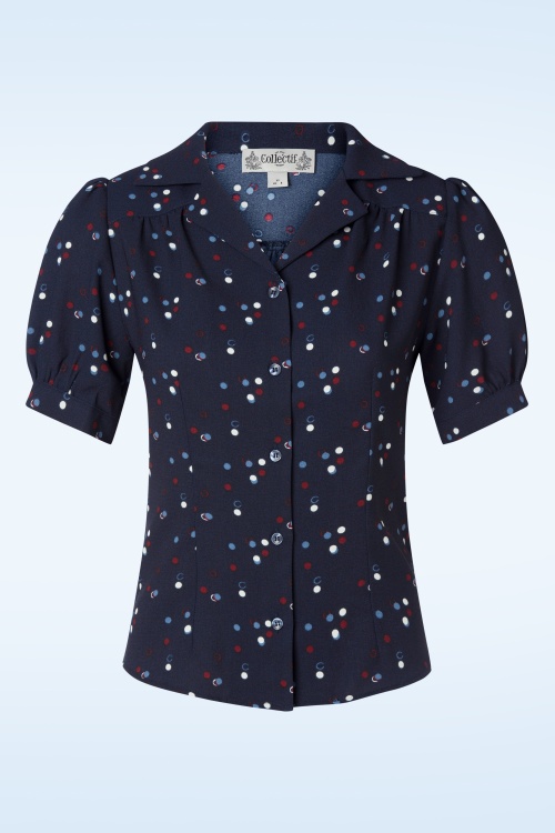 Collectif Clothing - Luana Chalk Polka Blouse in Navy
