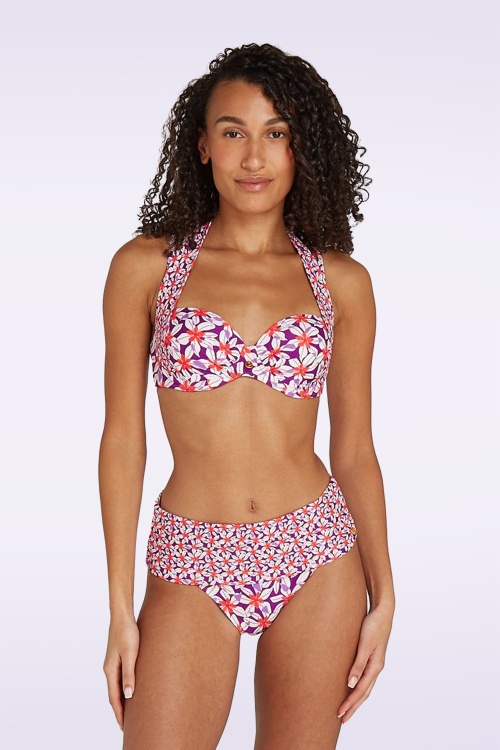 TC Beach - Multiway Summer Flowers Bikini Top in Purple 3