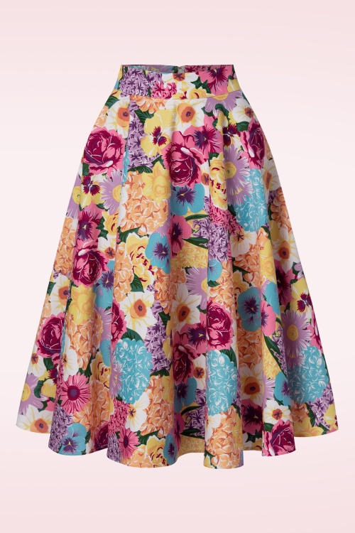 Banned Retro - Floral Swing Skirt in Pink