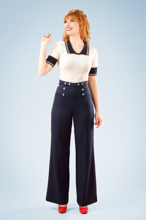 Banned Retro - 40s Stay Awhile Trousers in Navy 2