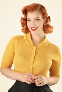 Banned Retro - 40s April Bow Cardigan in Mustard Yellow 2