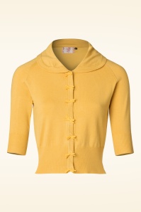 Banned Retro - 40s April Bow Cardigan in Mustard Yellow