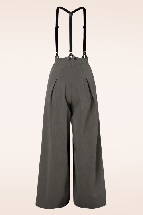 Vixen - Martha Pinstripe Suspender Trousers en Gris 4