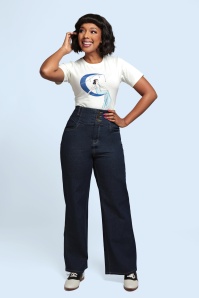 Collectif Clothing - Rebel Kate broek met wijde pijpen in marineblauw 2