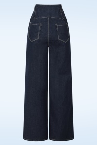 Collectif Clothing - Rebel Kate Wide Leg Trousers Années 50 en Bleu Marine  4
