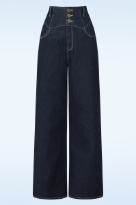 Collectif Clothing - Rebel Kate broek met wijde pijpen in marineblauw