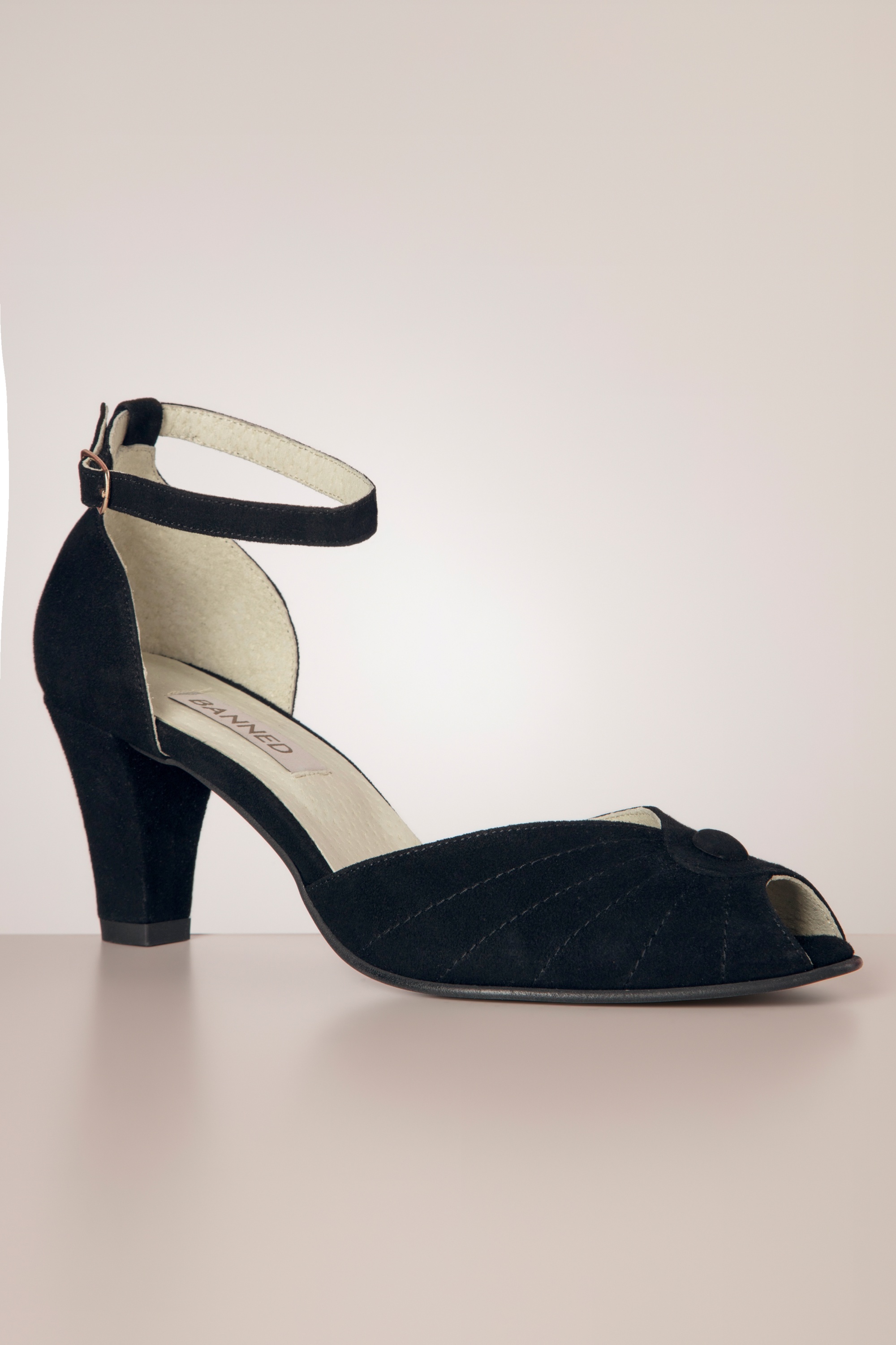 Banned Retro - Carice Leather peeptoe pumps in zwart 3