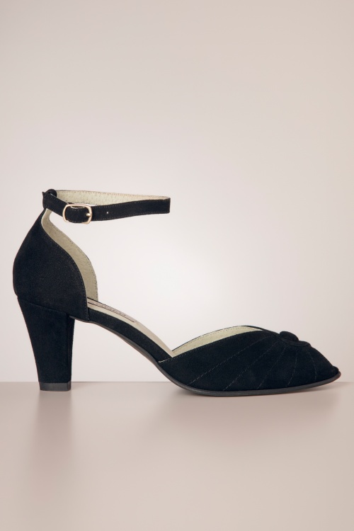 Banned Retro - Carice Leather Peeptoe Pumps in Black