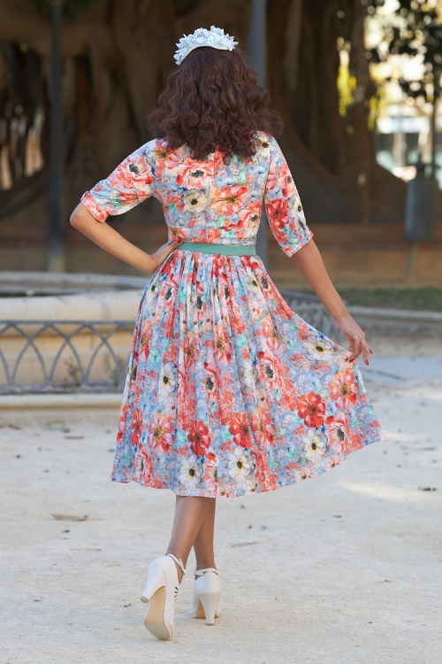 Miss Candyfloss - Bronge Rose Swing Dress in Red Floral 2