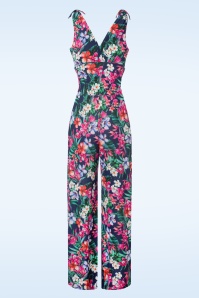 Vintage Chic for Topvintage - Tropical jumpsuit in marineblauw 2