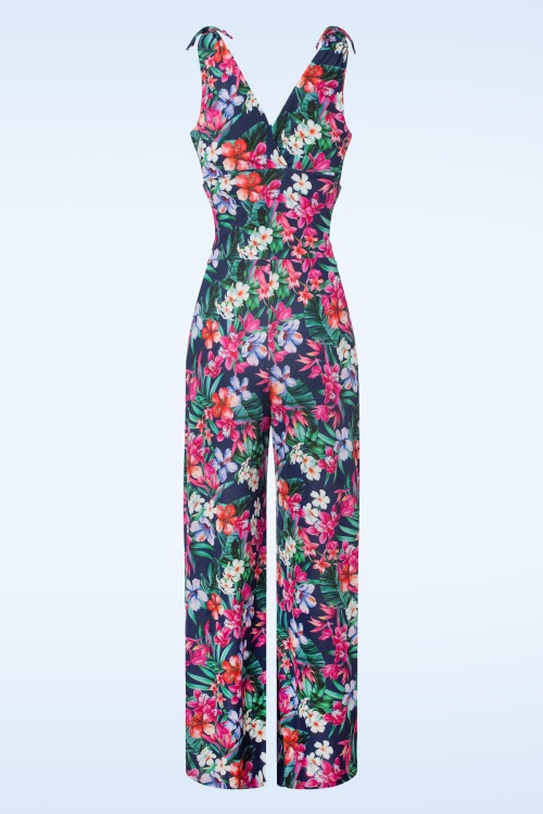 Vintage Chic for Topvintage - Tropical jumpsuit in marineblauw 2