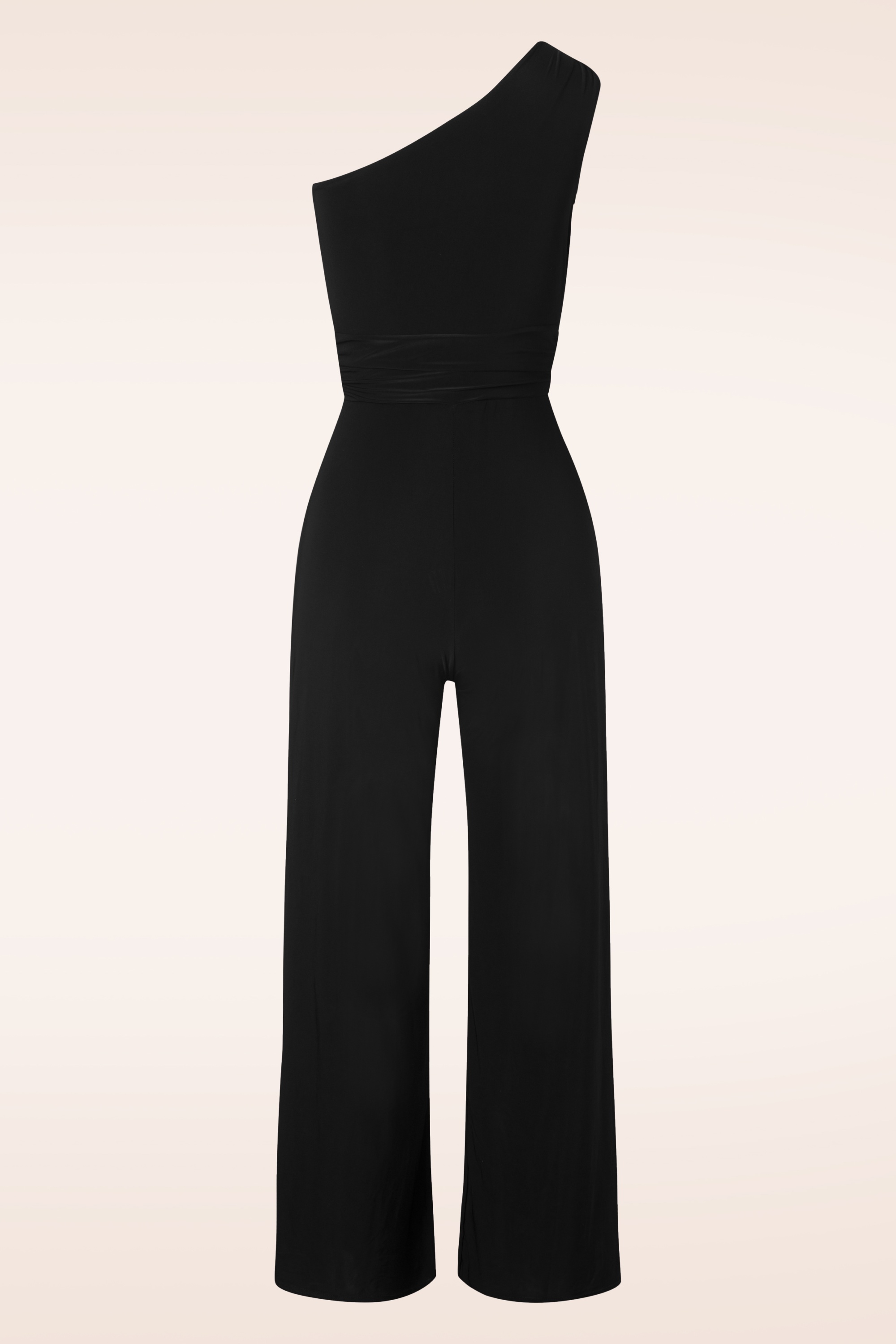 Vintage Chic for Topvintage - Laura one shoulder jumpsuit in zwart 2