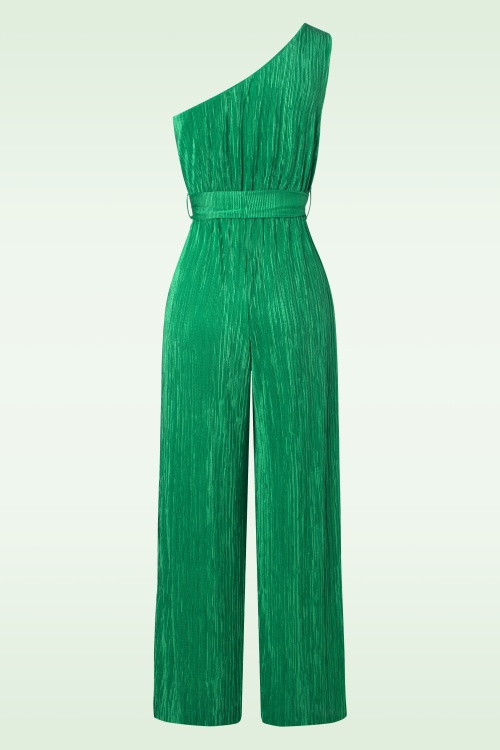 Vintage Chic for Topvintage - Casey one shoulder pleated jumpsuit in smaragd groen  2