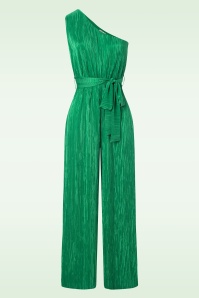 Vintage Chic for Topvintage - Casey one shoulder pleated jumpsuit in smaragd groen 