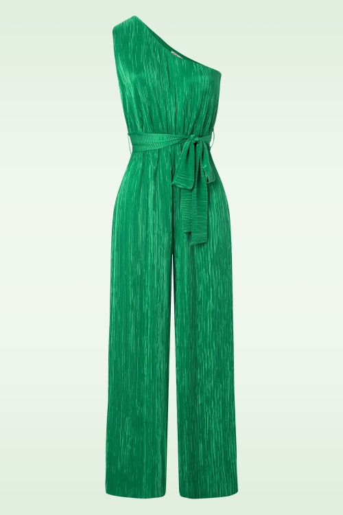 Vintage Chic for Topvintage - Casey one shoulder pleated jumpsuit in smaragd groen 