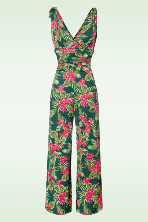Vintage Chic for Topvintage - Tropical jumpsuit in marineblauw