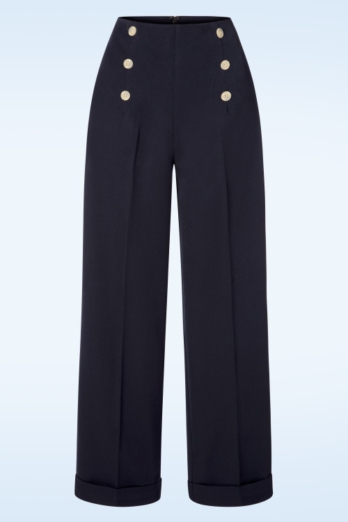 Banned Retro - 40s Adventures Ahead Button Trousers in Navy
