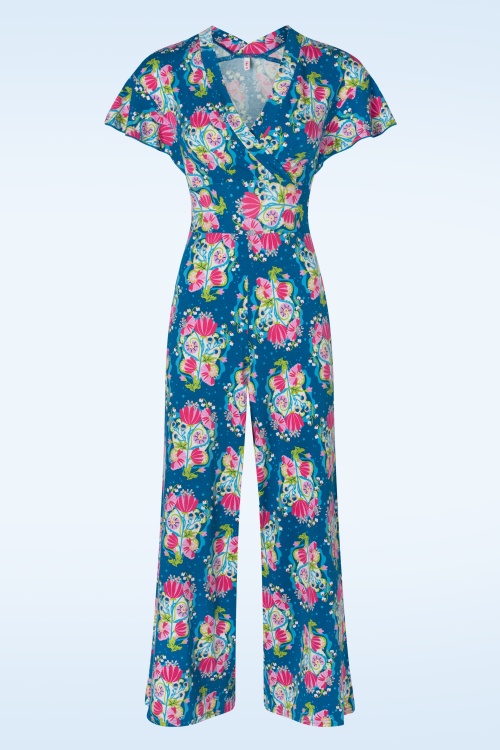 Blutsgeschwister - Shalala Tralala culotte jumpsuit in greek midsummer bouquet blauw