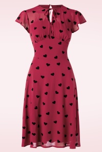 Vixen - Peppa Chiffon Hearts Tea jurk in frambozenrood