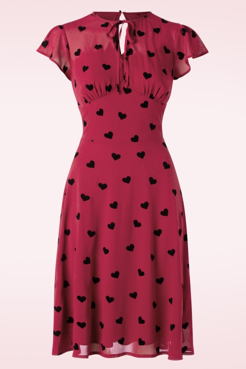 Vixen - 50s Peppa Chiffon Hearts Tea Dress in Raspberry Red