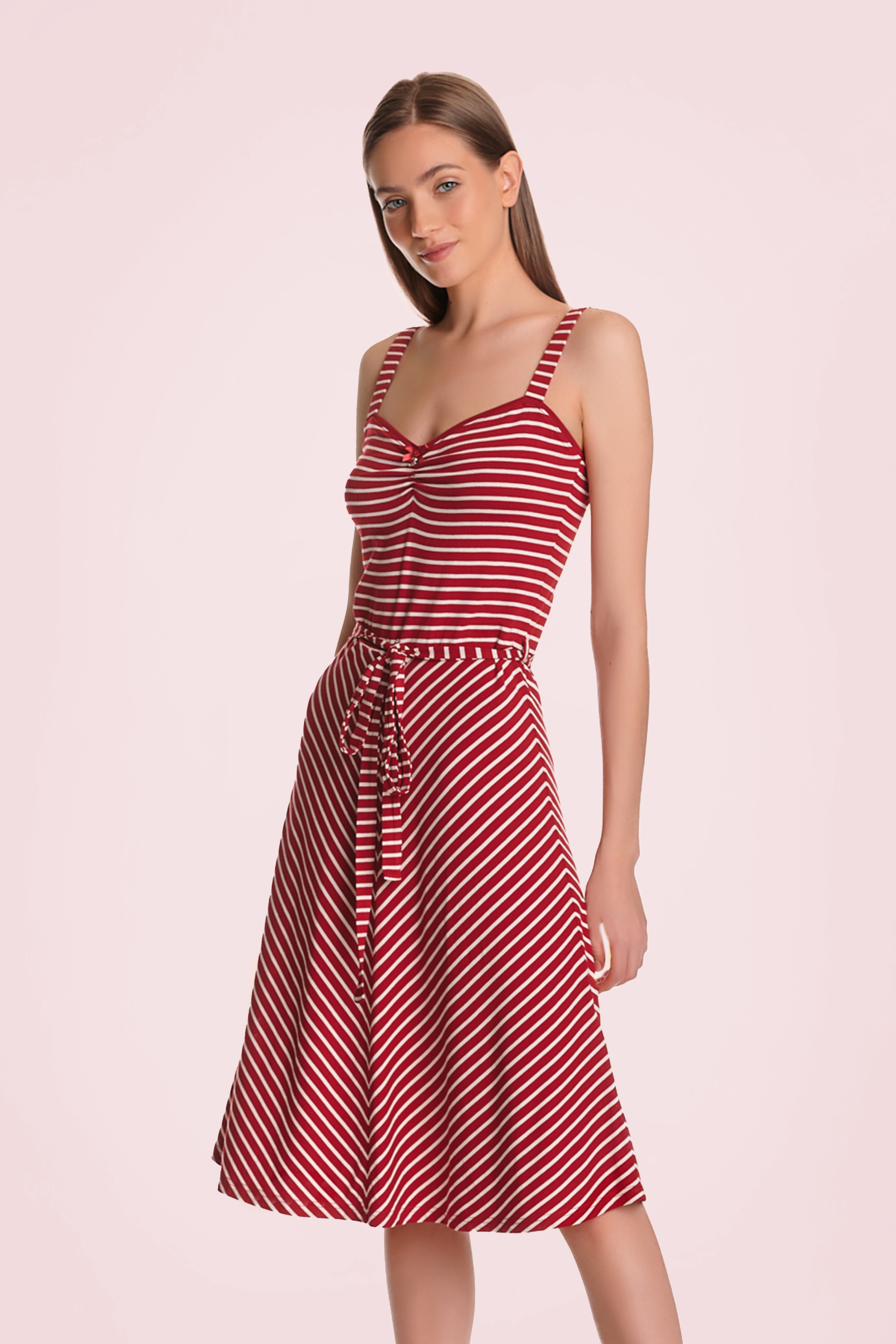Vive Maria - Summer capristrepen jurk in rood 3