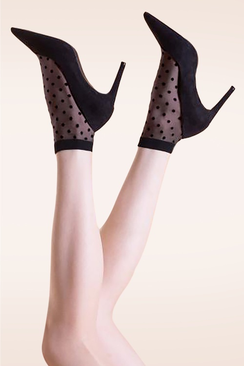 Fiorella - Cute Polkadot Socks Années 50 en Noir