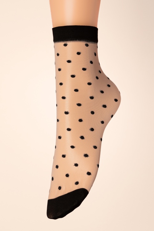 Fiorella - 50s Cute Polkadot Socks in Beige and Black
