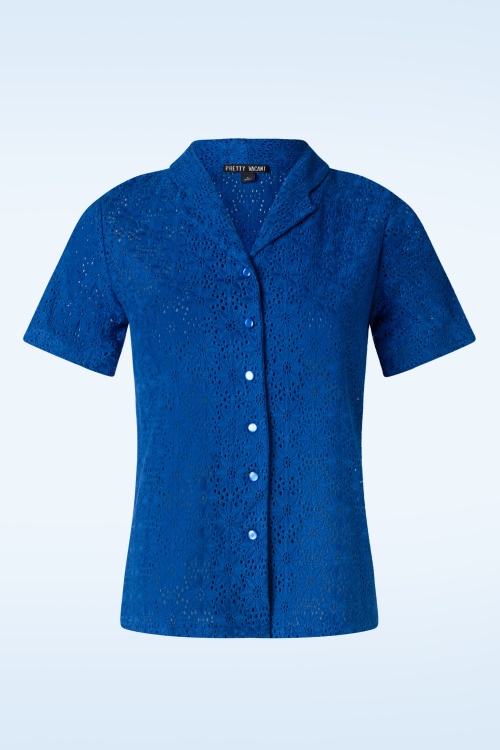 Pretty Vacant - Ellen Embroidery Blouse in Blue Schiffly