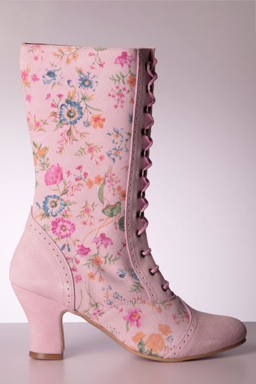 La Pintura - Mayte Floral Boots in Pink