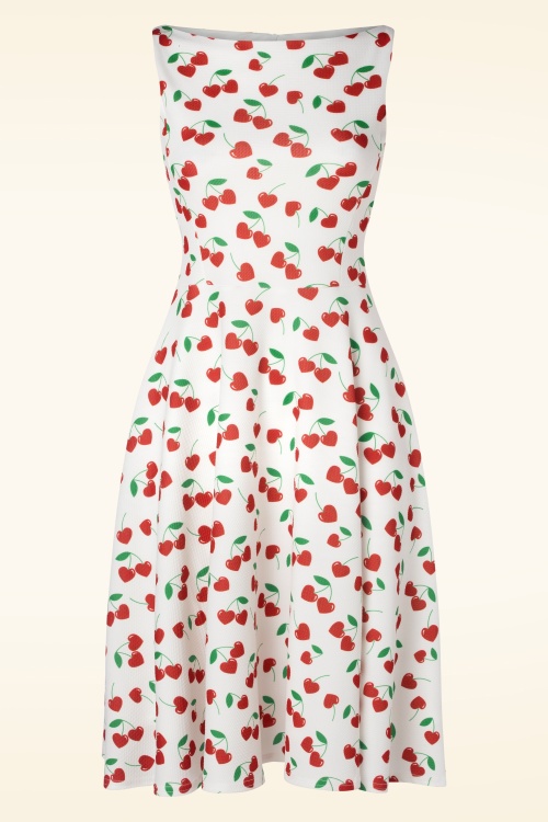 Vintage Chic for Topvintage - Cherry hearts swing jurk in wit 