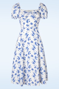 Timeless - Femke Floral Swing-Kleid in Weiß und Zedernblau