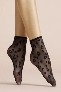 Fiorella - Doria Leopard Spot Socks Années 50 en Noir
