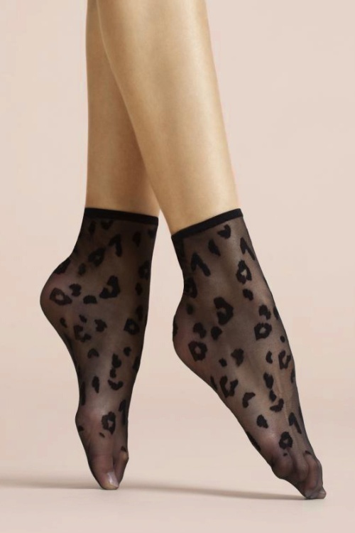 Fiorella - Doria Leopard Spot Socks Années 50 en Noir