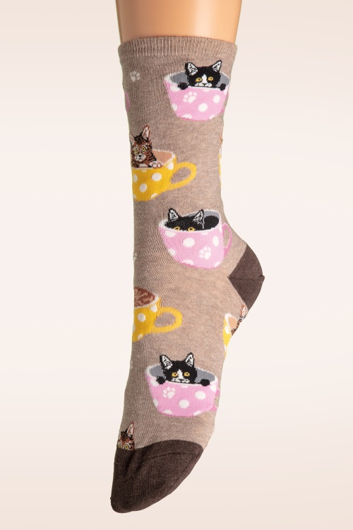 Socksmith - Cat-Feinated sokken in bruin