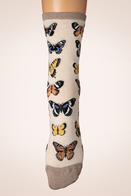 Socksmith - Majestic Butterflies sokken in beige 2