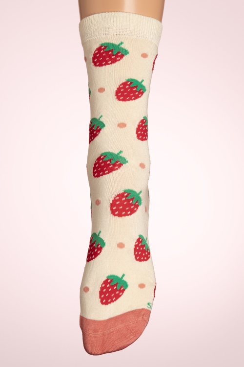 Socksmith - Bamboo Strawberry Delight Socks in Ivory 2