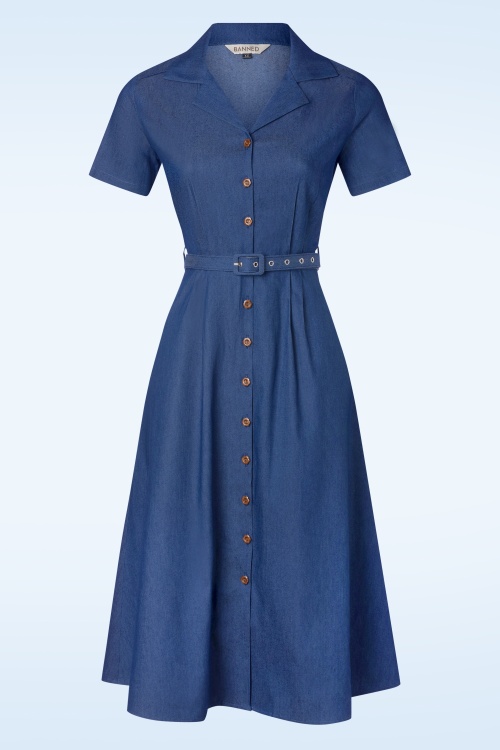 Banned Retro - Summer Denim Dream jurk in blauw