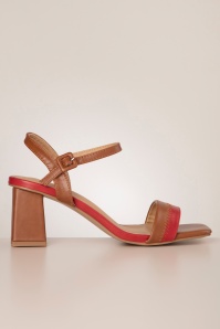 Poti Pati - Desiree Block Heel sandaaltjes in bruin en rood