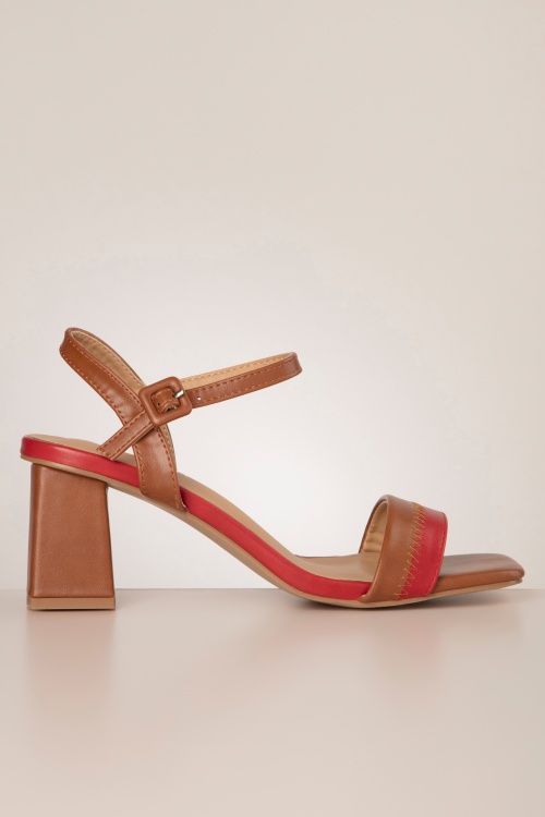 Poti Pati - Desiree Block Heel Sandals in Brown and Red