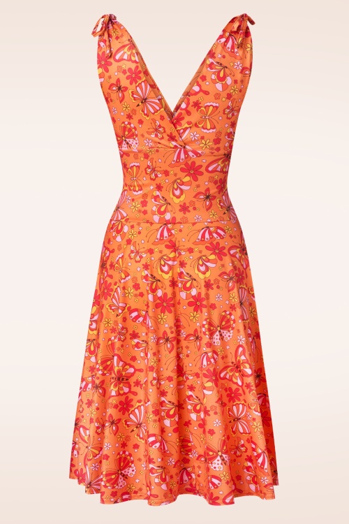 Vintage Chic for Topvintage - Robe corolle à motif papillons Grecian en orange 2