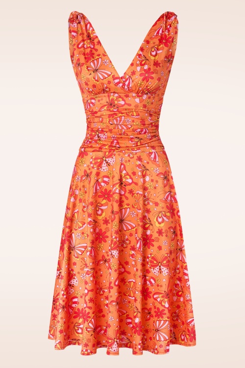 Vintage Chic for Topvintage - Robe corolle à motif papillons Grecian en orange