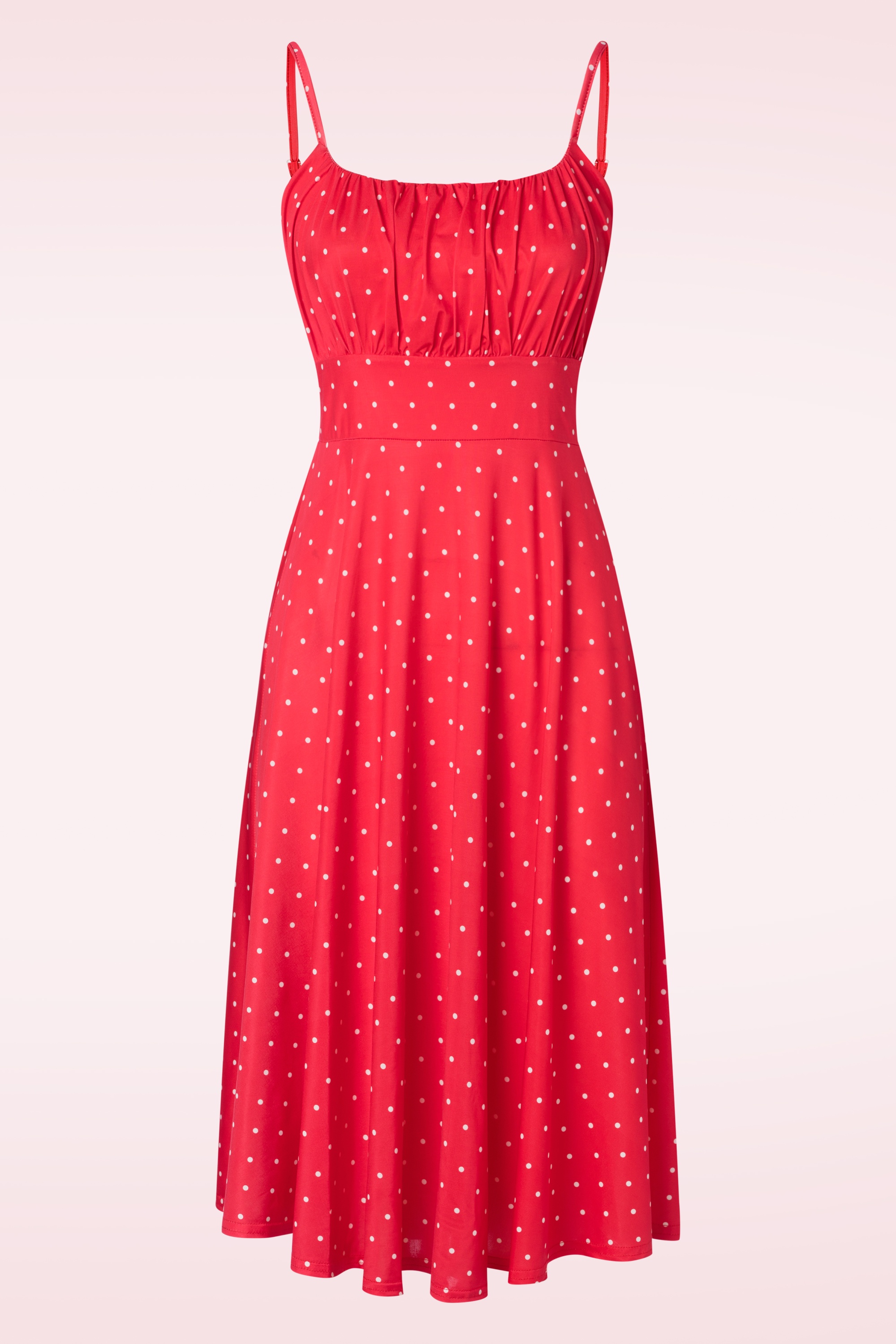 Vintage Chic for Topvintage - Jessie polka dot swing jurk in rood 2