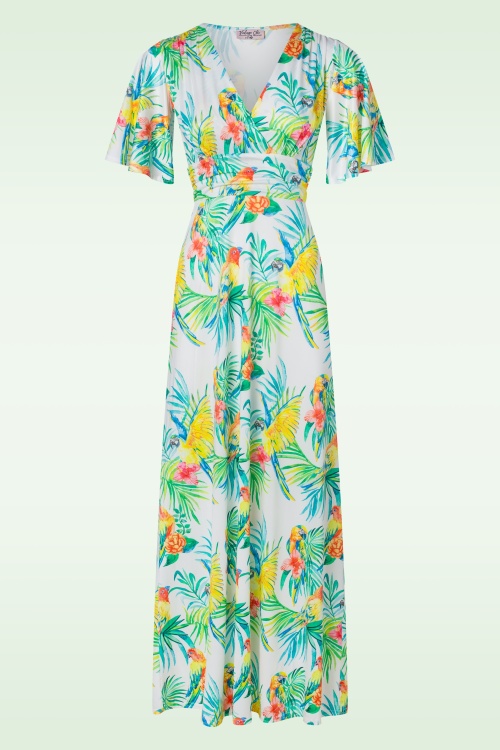 Vintage Chic for Topvintage - Fiona tropical parrot maxi jurk in multi