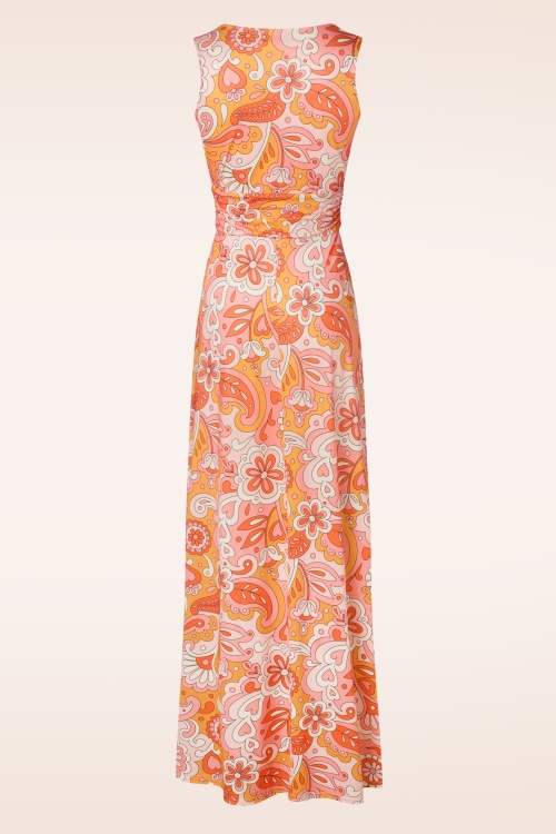 Vintage Chic for Topvintage - Gabriela maxi jurk in oranje en roze 2