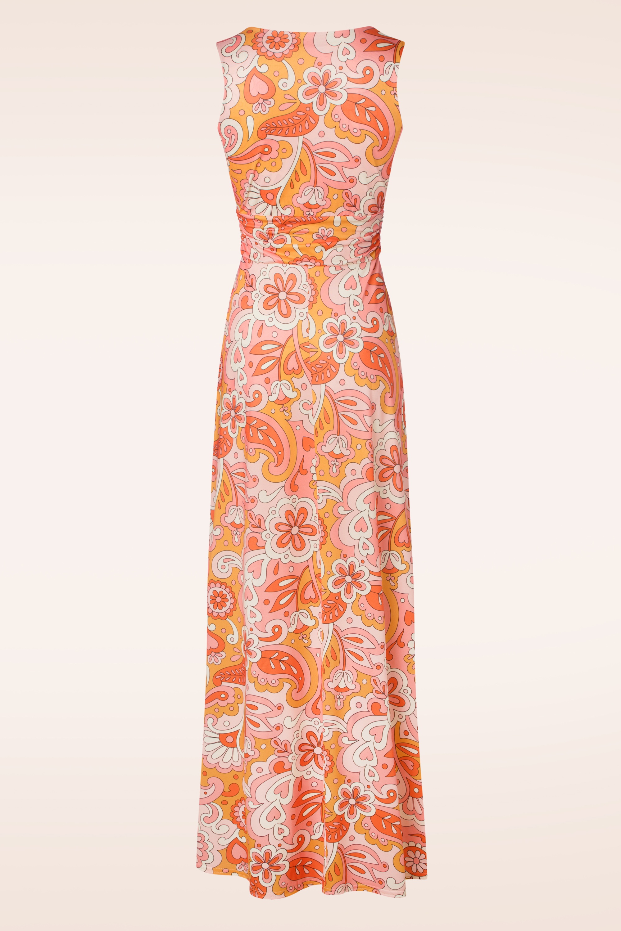 Vintage Chic for Topvintage - Gabriela maxi jurk in oranje en roze 2