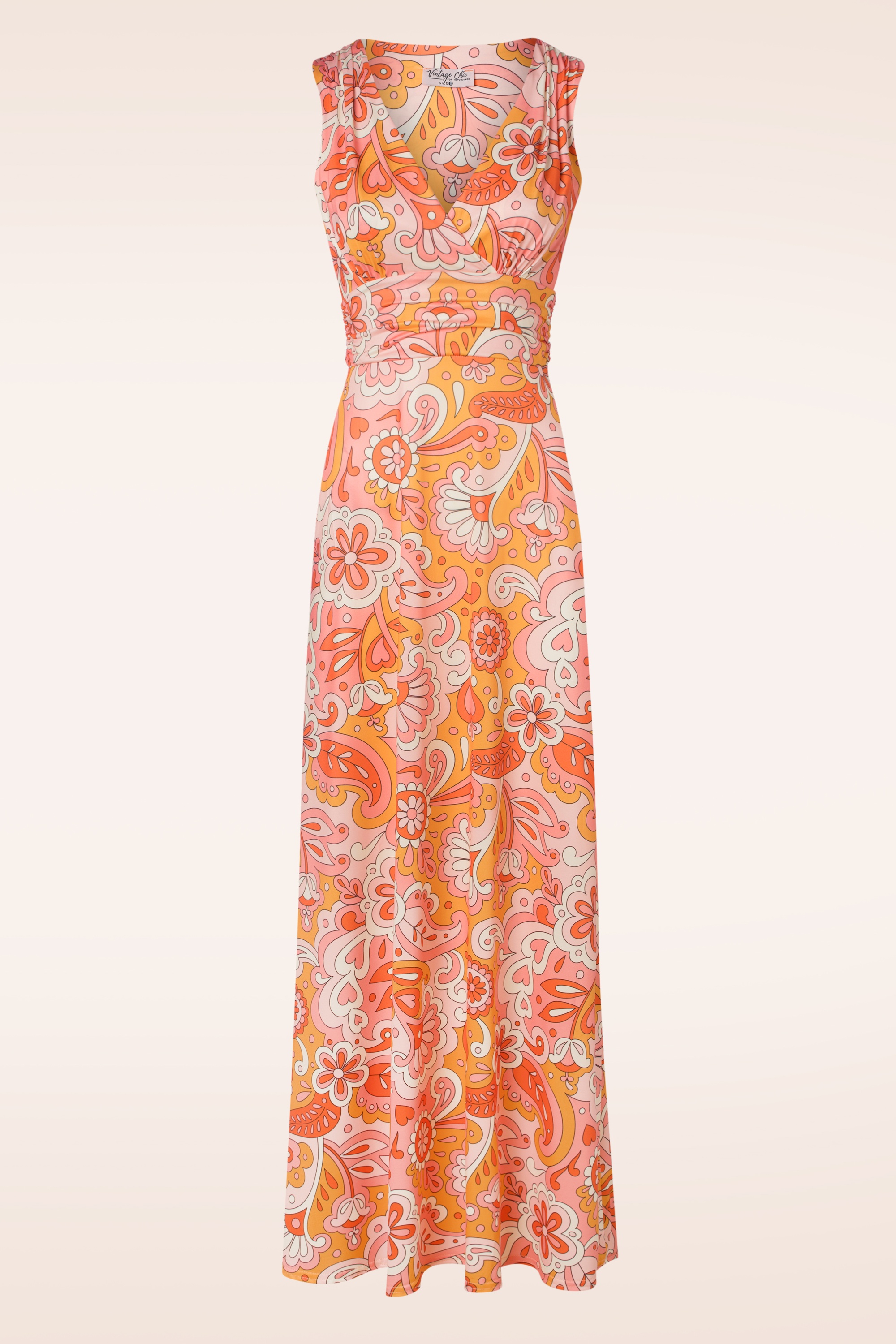 Vintage Chic for Topvintage - Gabriela maxi jurk in oranje en roze