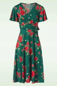 Vintage Chic for Topvintage - Irene Flower Cross Over Swing Dress en Vert Soyeux