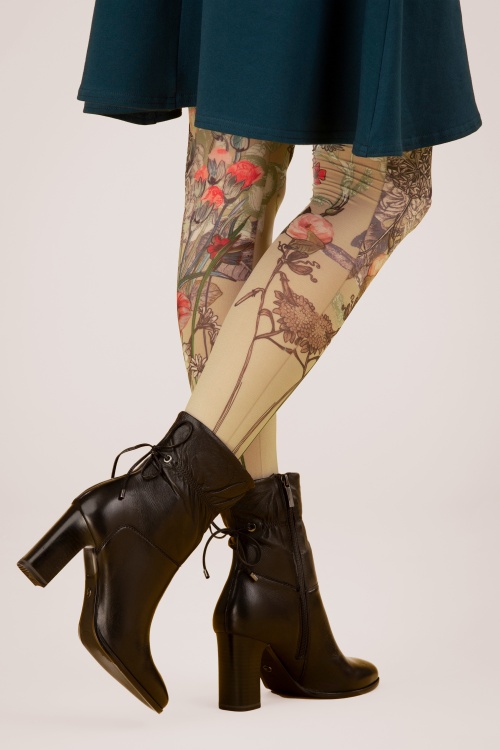 Marie Antoilette - 50s Dragées Tights in Beige and Green 2