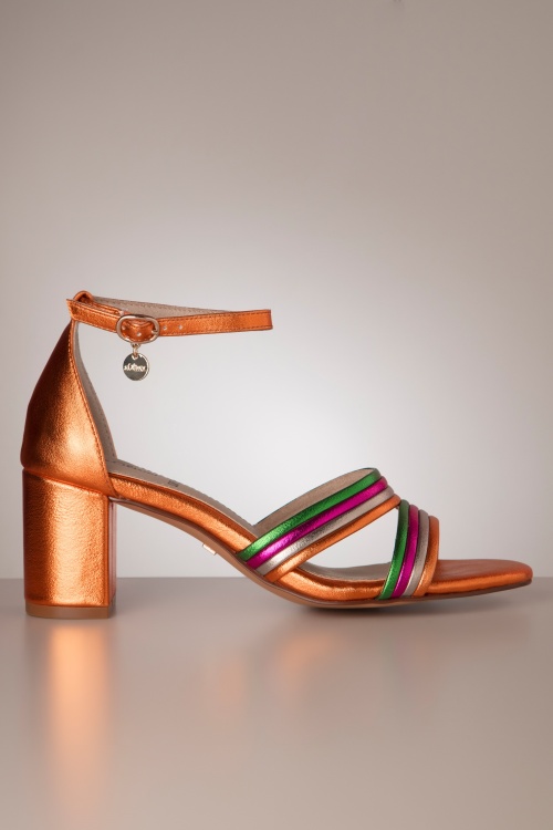 s.Oliver - Tori Metallic Sandals in Orange
